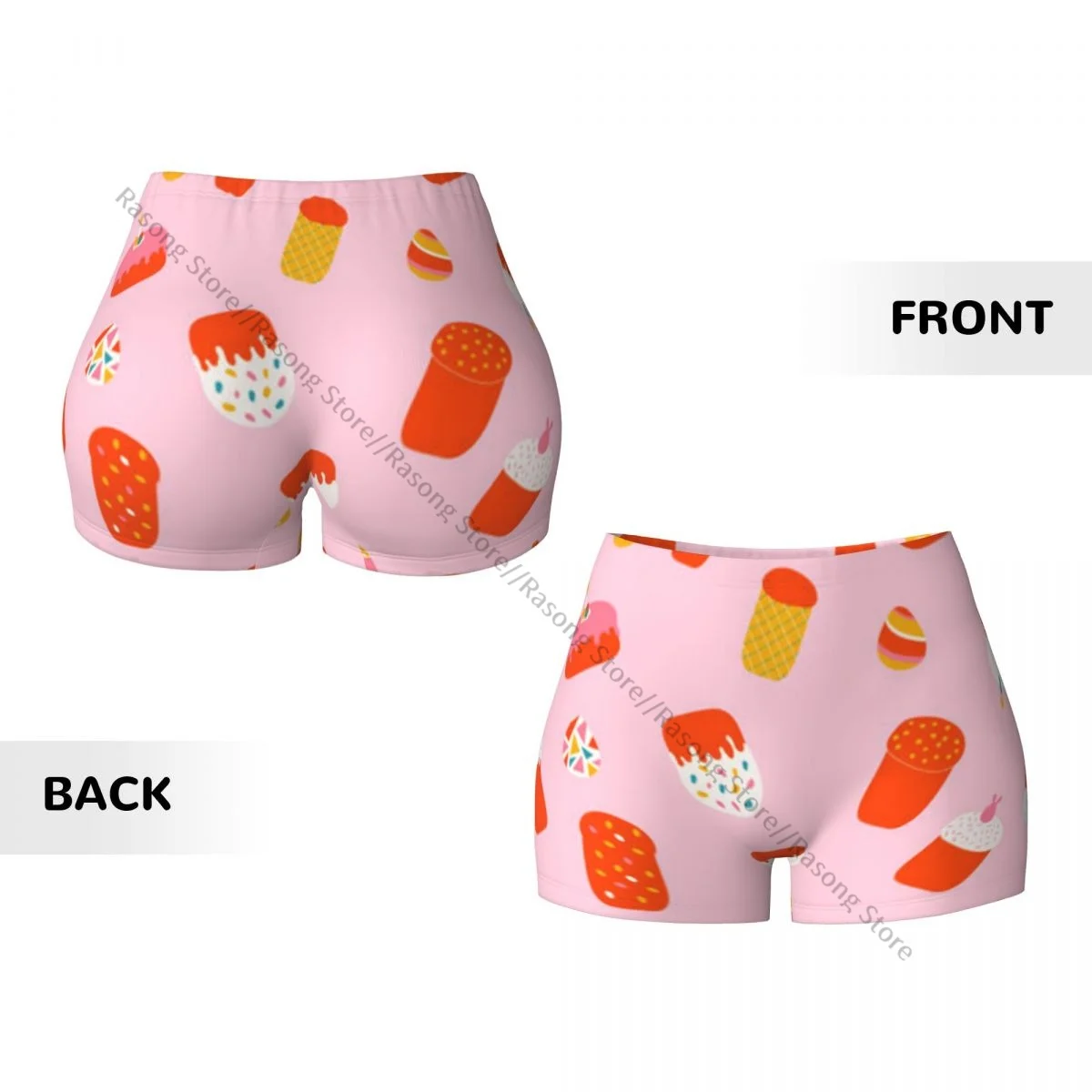 여성용 스판덱스 요가 반바지 케이크와 계란 패턴 운동 부티 반바지