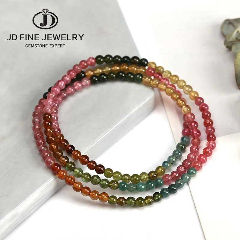 

JD 4-5mm Natural Mix Tourmaline Multilayer Bracelet Natural Stone Bead Quartz Bracelet Women Men Fashion Semi-precious Jewelry