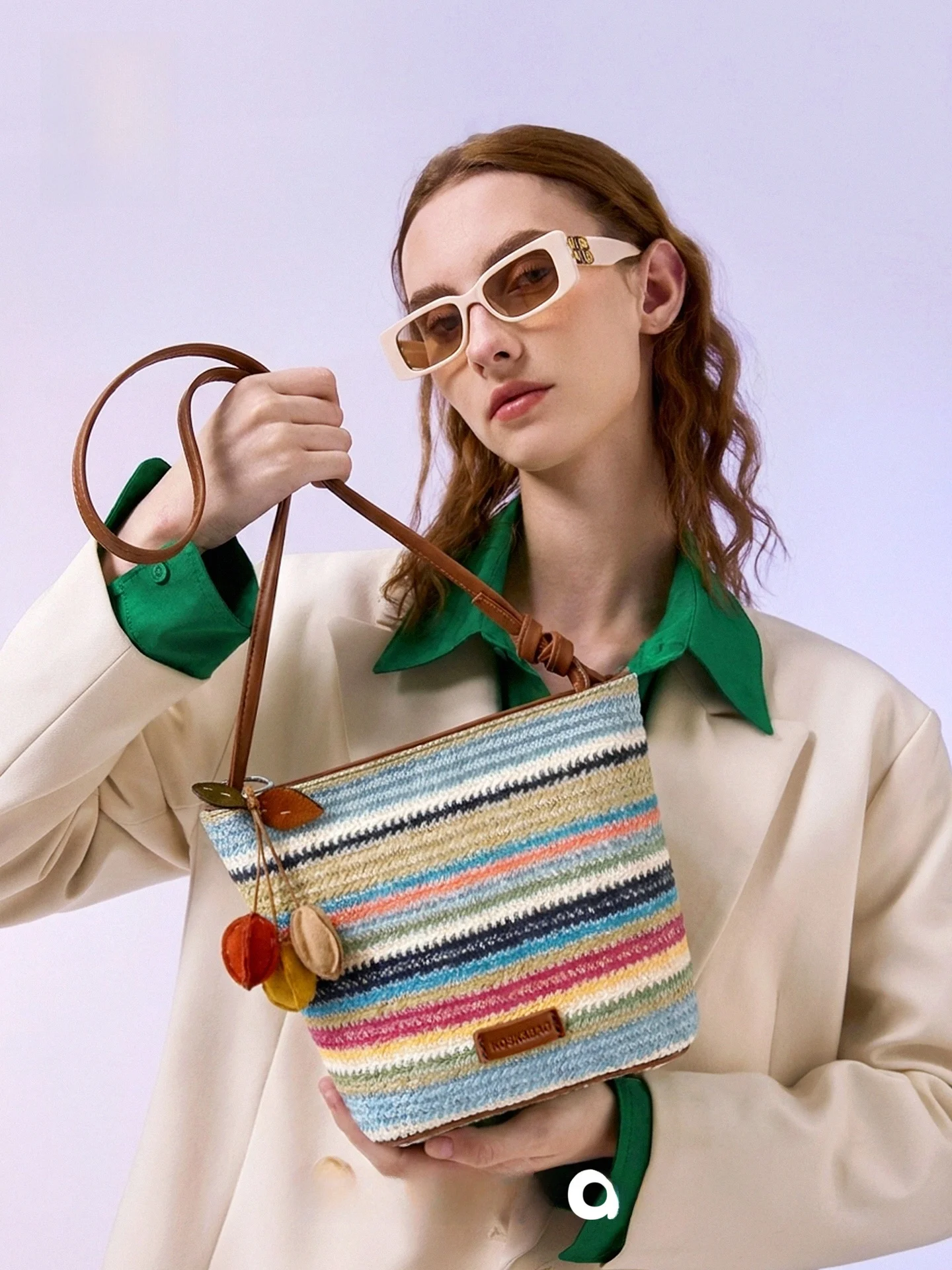 MuziKai Large Capacity Bucket Bag Women's Commuter Crossbody Bag 2026 New Summer Fashion Color Splicing Woven Handbag