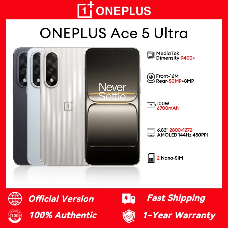 Разблокировано! OnePlus Ace 5 Ultra PLC110 MediaTek Dimensity 9400+ 6,83 дюйма 2800×1272 AMOLED 144 Гц 50 МП+8 МП+16 МП 100 Вт 6700 мАч 2 Nano-SIM Разблокировано! OnePlus Ace 5 Ultra PLC110 MediaTek Dimensity 9400+ 6,83 дюйма 2800×1272 AMOLED 144 Гц 50 МП+8 МП+16 МП 100 Вт 6700 мАч 2 Nano-SIM