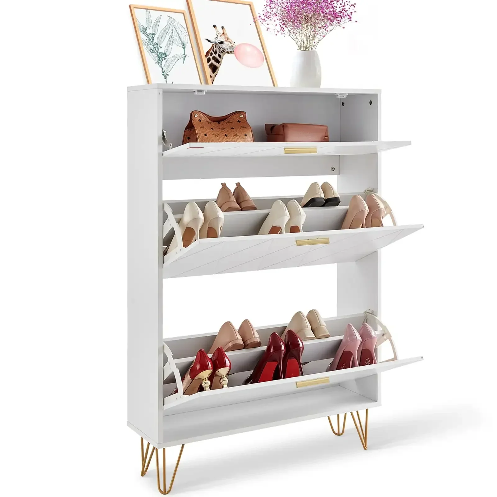 Shoe Cabinet with 3 Flip Drawers Shoe Storage Cabinet for Entryway Hallway