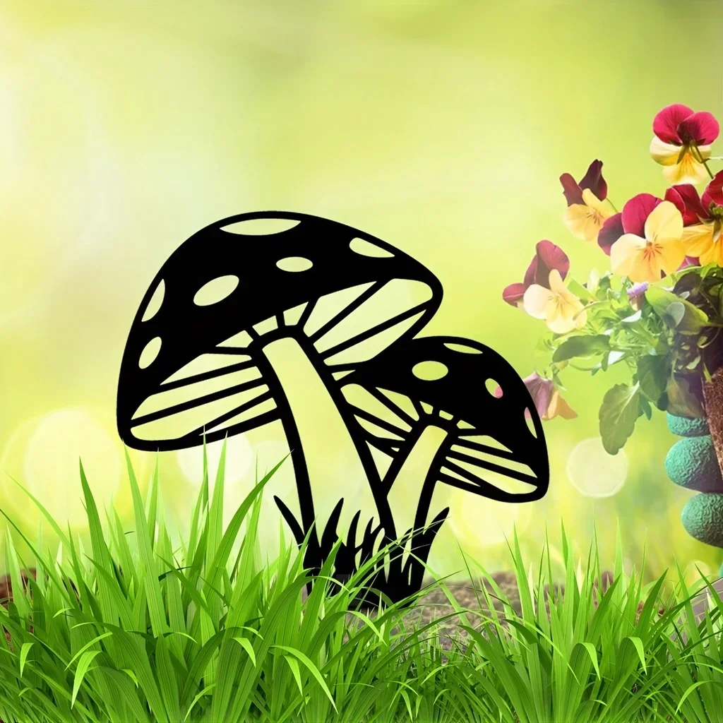 

Promotion Garden Mushroom Decorations Yard Large Garden Outdoor Decor Stakes Decorative Hollow Out Silhouette Metal Garden De