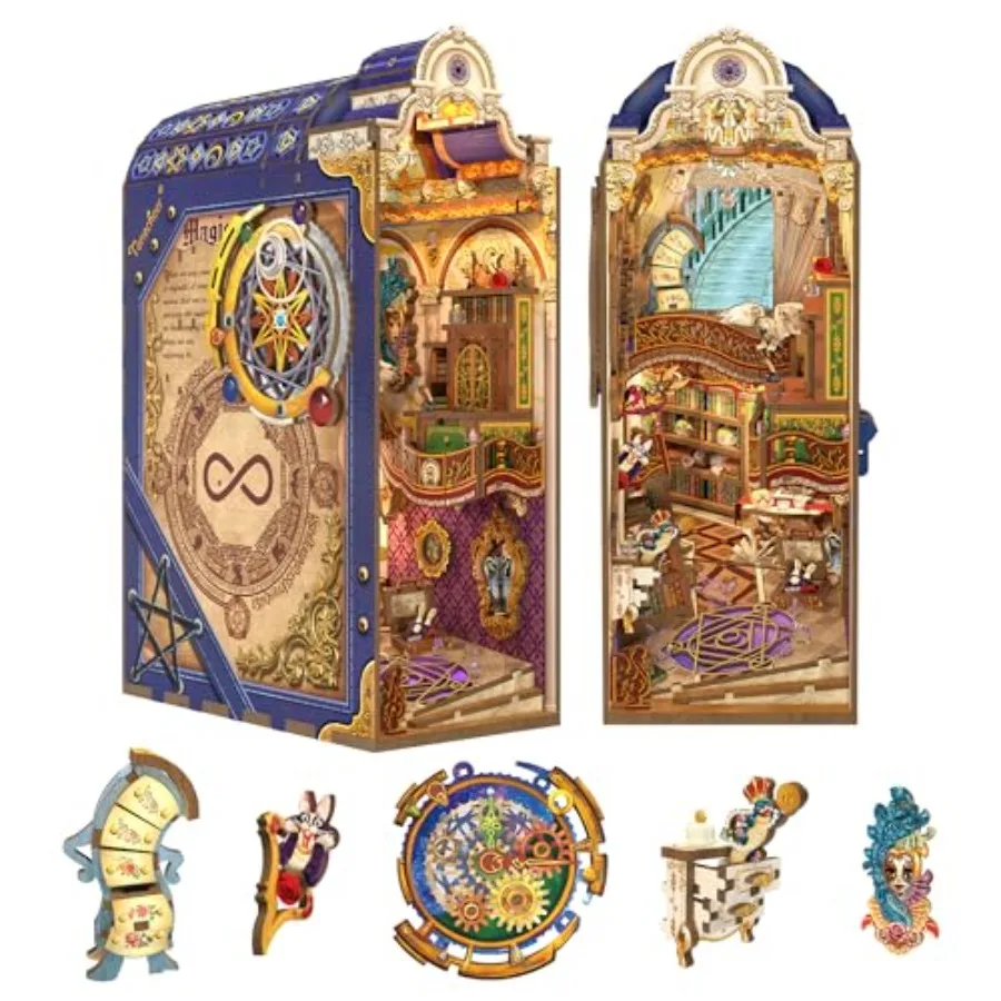 

Набор для сборки книжной полки своими руками для взрослых: 3D деревянный пазл-конструктор, миниатюрный домик-книжная подставка с пылезащитным чехлом и светодиодной подсветкой. Волшебная библиотека.