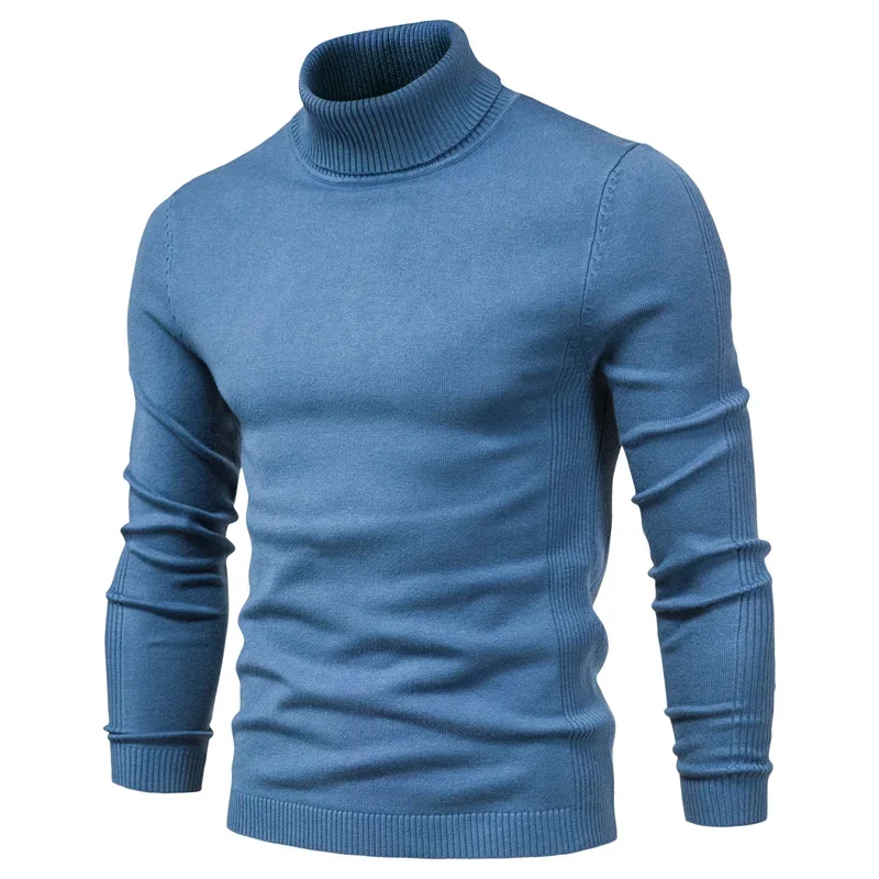 Suéteres gruesos de cuello alto para hombre, Jersey informal de cuello alto, Color sólido, cálido, Delgado, de calidad, invierno, nuevo