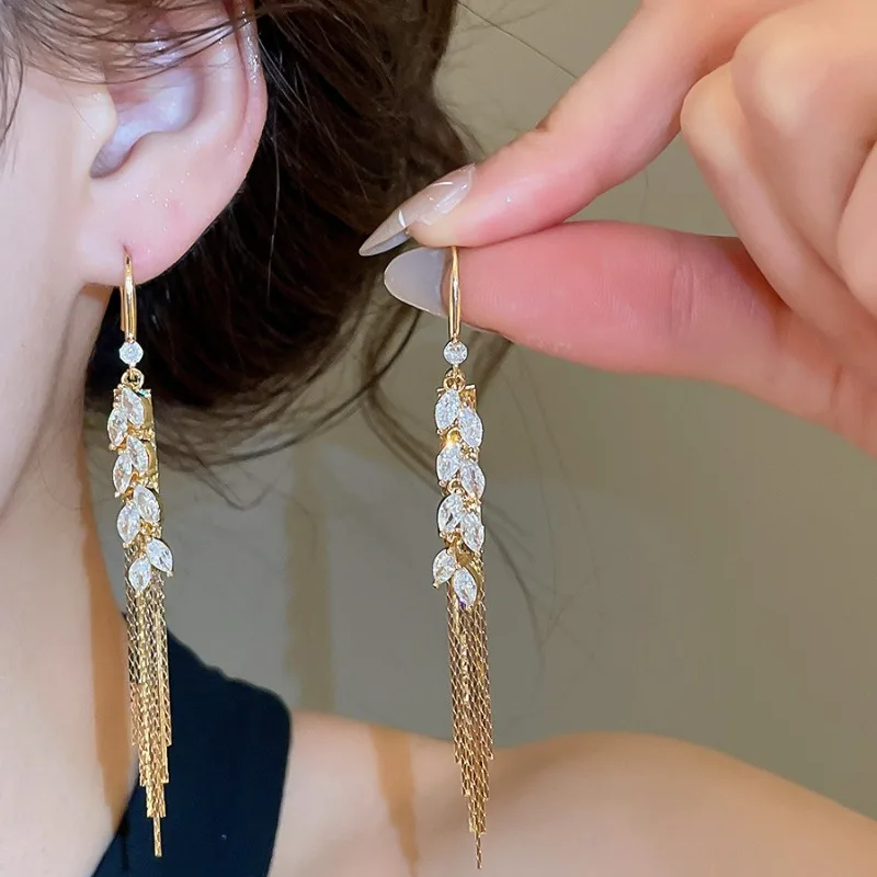 

Minar 2026 Hot Sale Full CZ Cubic Zirconia Ear Tassel Long Drop Earrings for Women 18K Real Gold Plating Copper Party Jewelry
