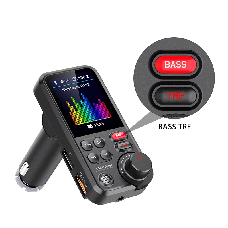 

Car Mp3 Player Lossless HIFI High and Low Bass Equalizer Music Car Bluetooth FM Transmitter Car Charger TFT Display