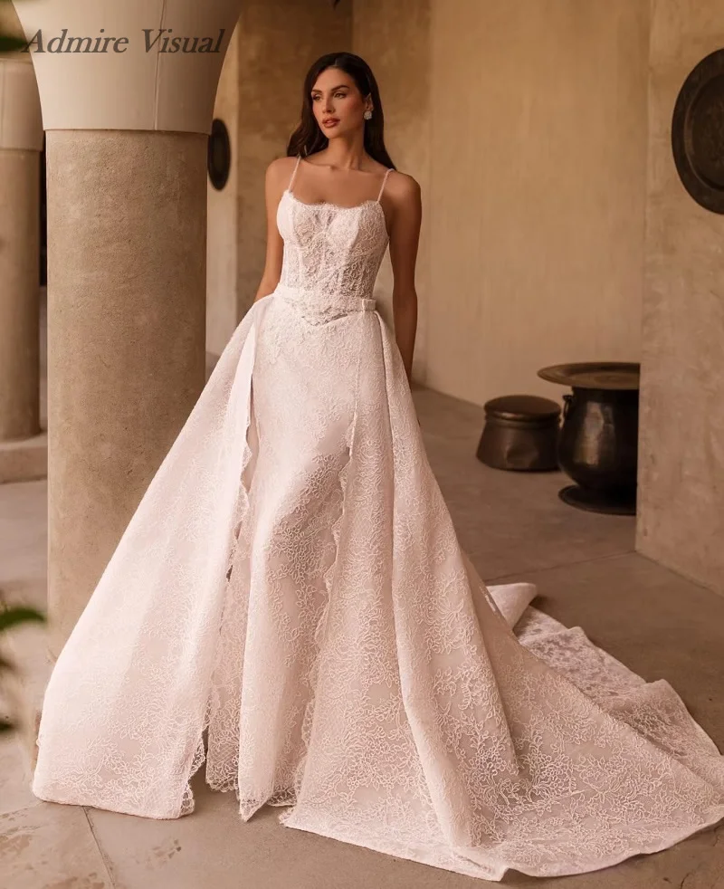 

Свадебное платье Admire Visual, кружевное, фасон «русалка», 2 в 1, без рукавов, с вырезом-лодочкой и тонкими бретелями, с корсетным лифом, индивидуальный пошив для невесты