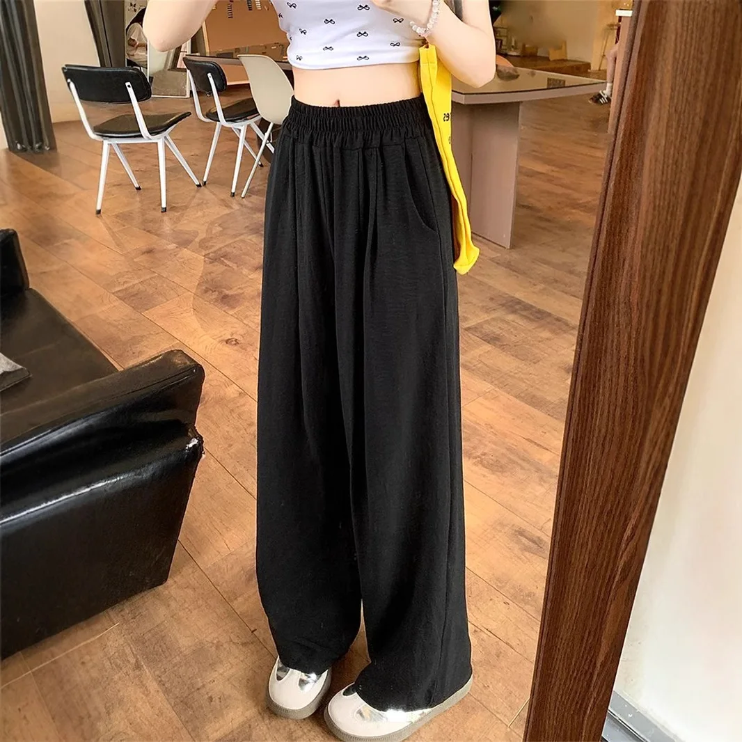 

Летние женские милые красочные брюки из ледяного шелка, женские мешковатые универсальные эластичные прямые брюки, женские широкие брюки с высокой талией