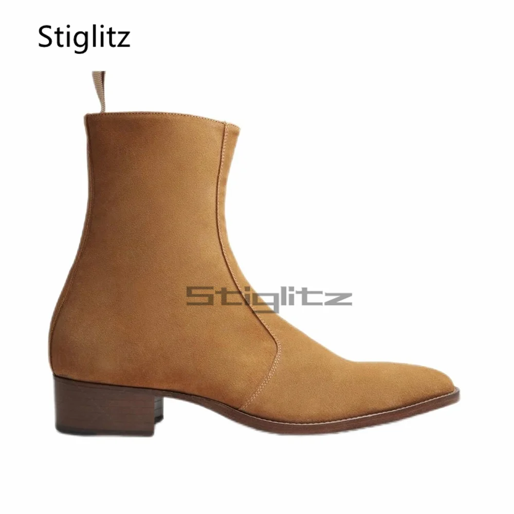 

Мужские кожаные ботинки с заостренным носком, бархатные, на молнии, до щиколотки, в классическом лаконичном стиле, для бизнеса и вечеринок