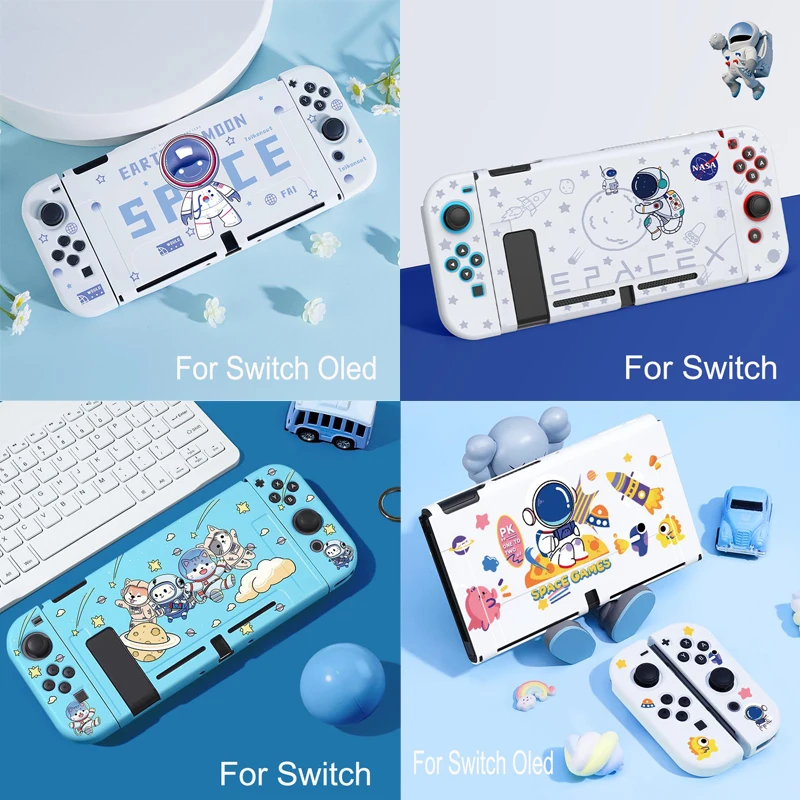 Space TPU Soft Protective Case Skin For Nintendo Switch Oled NS Joy-Con Front Back Housing Shell Full Bumper Cover Protector
