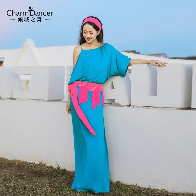 

Baladi Shaabi Dress Belly Dance Loose Maxi Dress Cold Shoulder with Tassel Sash Robe Oriental Dance Practice Wear Bohemian