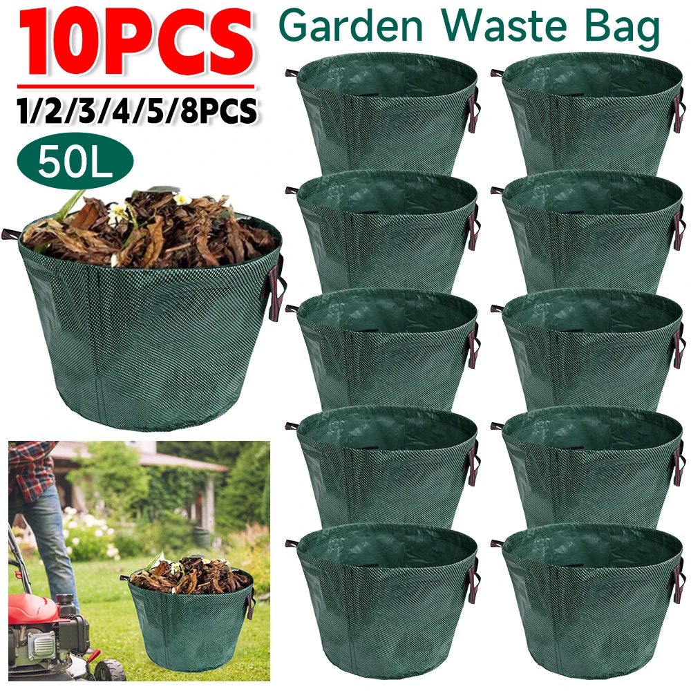 50L Foldable Garden Waste Bag Waterproof Garden Yard Leaf Sack Light Camping Trash Can Collect Garden Leaves Debris Storage Bag