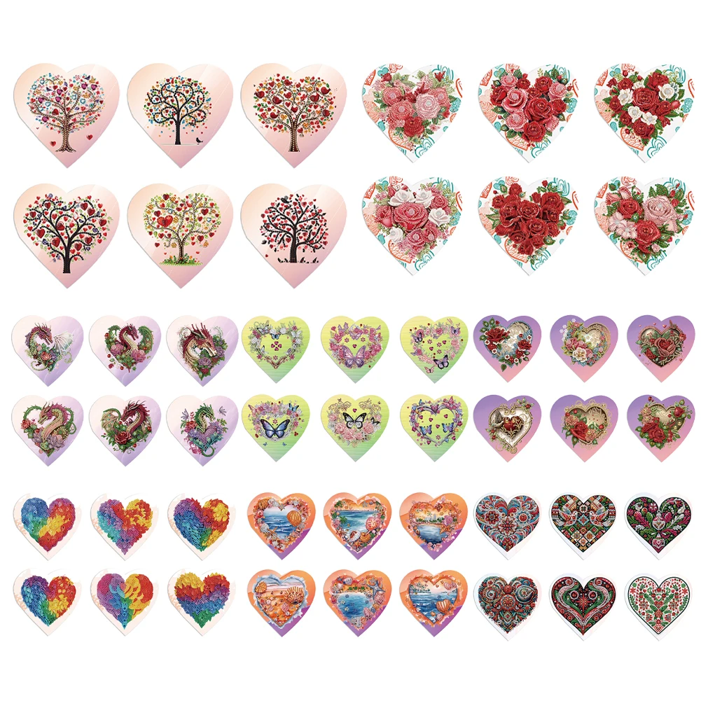 6 Pcs Diamond New Year Greeting Card Heart Tree Special Shape Diamond Painting Birthday Thank You Cards Kits Heart Sea Christmas