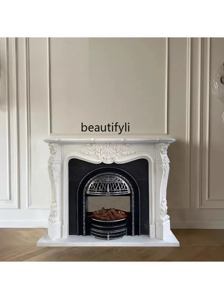 l5French natural marble mantel hand-carved three-dimensional white marble stone stone carving interior decoration cabinet