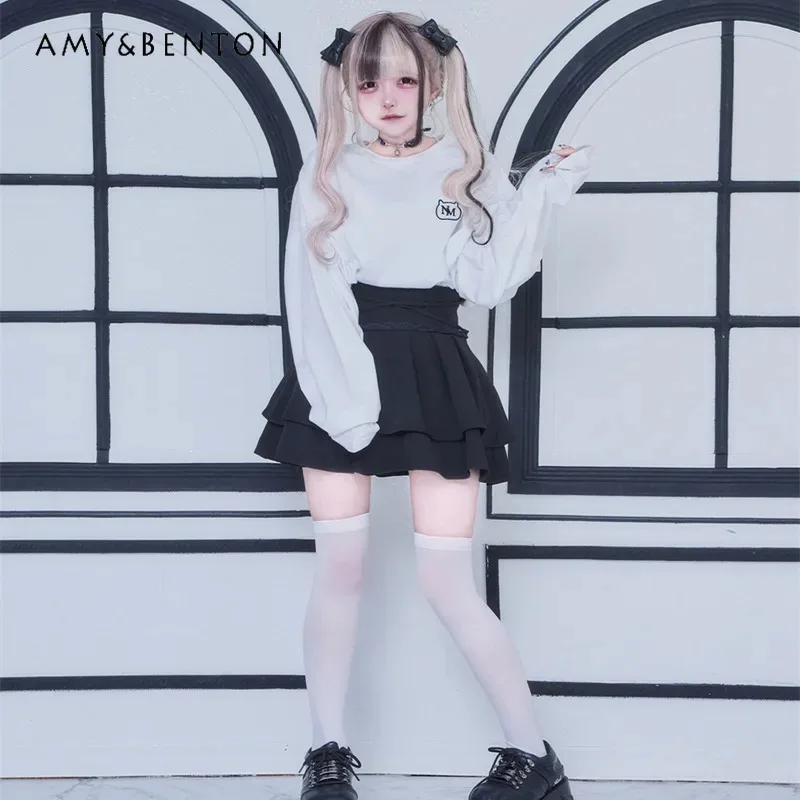 

25COSЯпонская серия Mine Массовое производство, хлопковая футболка с длинными рукавами и вышивкой, однотонная, универсальная, субкультура, готика