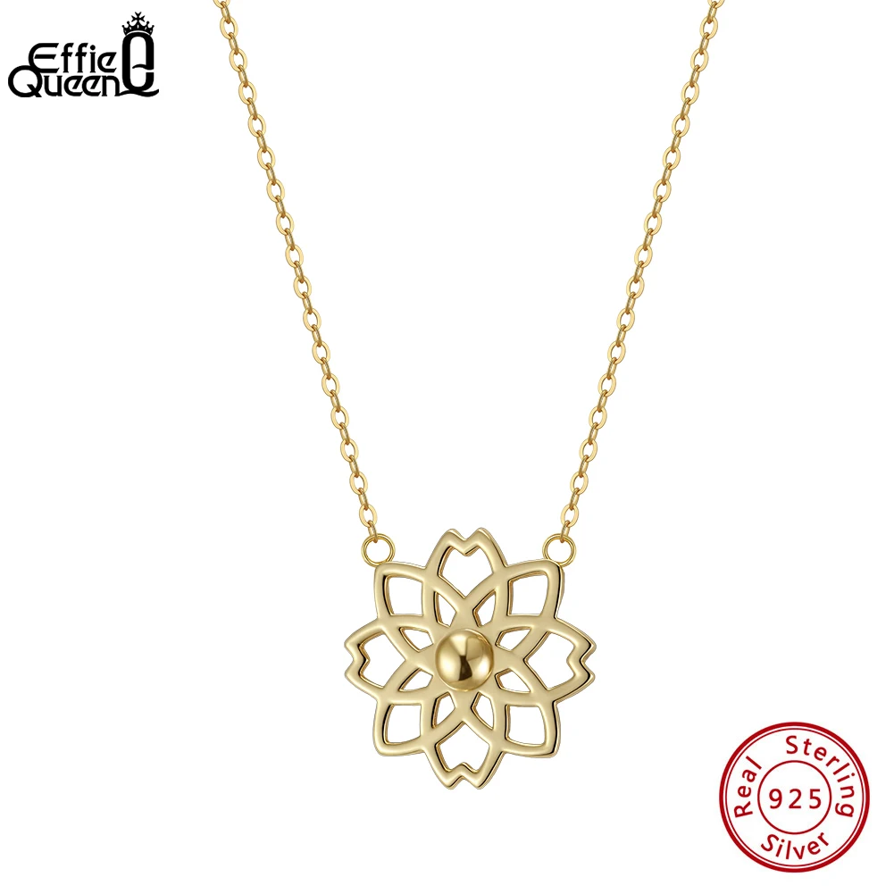 

Effie Queen 100% S925 Sterling Silver Hollow Floral Chain Pendant Necklace Romantic Jewelry Flower Collar Valentine's Gift GAN15
