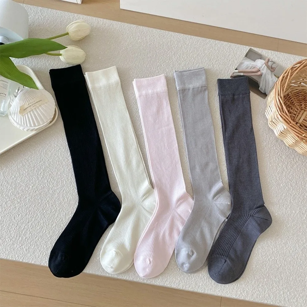Fashion Thin Women Silk Socks High Quality Simple Style Knee High Socks Casual Wear Knee High Length Long Socks Spring Summer