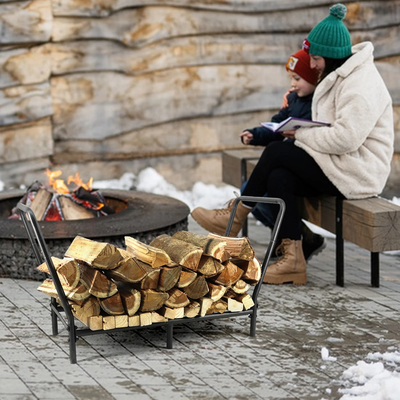 Firewood Rack Holder, Adjustable Heavy Duty Fire Log Stacker Stand for Fireplace, Outdoor Indoor Wood Pile Storage Organizer