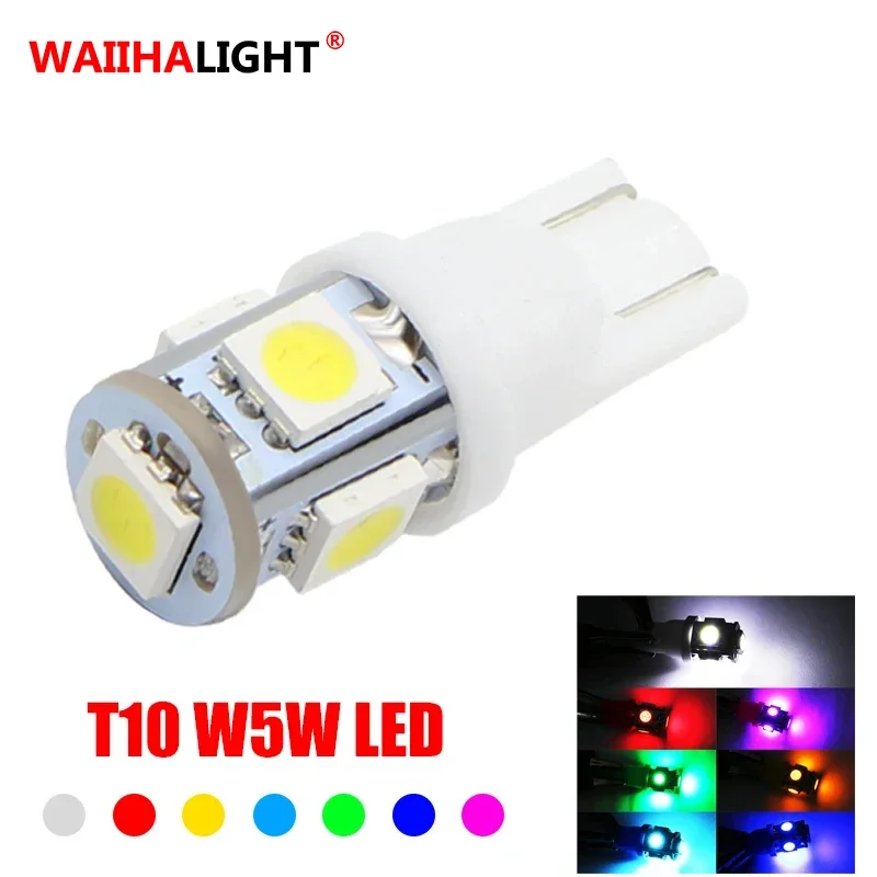 WAIIHALIGHT T10 LED W5W 5050 5SMD Led Car Interior Light License Plate Bulb Turn Lamps T10 White Red Yellow Green Pink Blue 12V