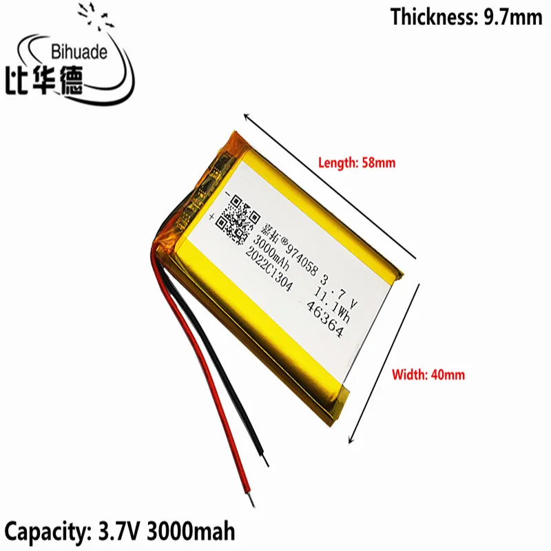 

Lithium Polymer Li-Po li ion 3.7V 3000mAh 974058 Rechargeable Battery Lipo cells For Electrograph PDA Portable Speaker toys