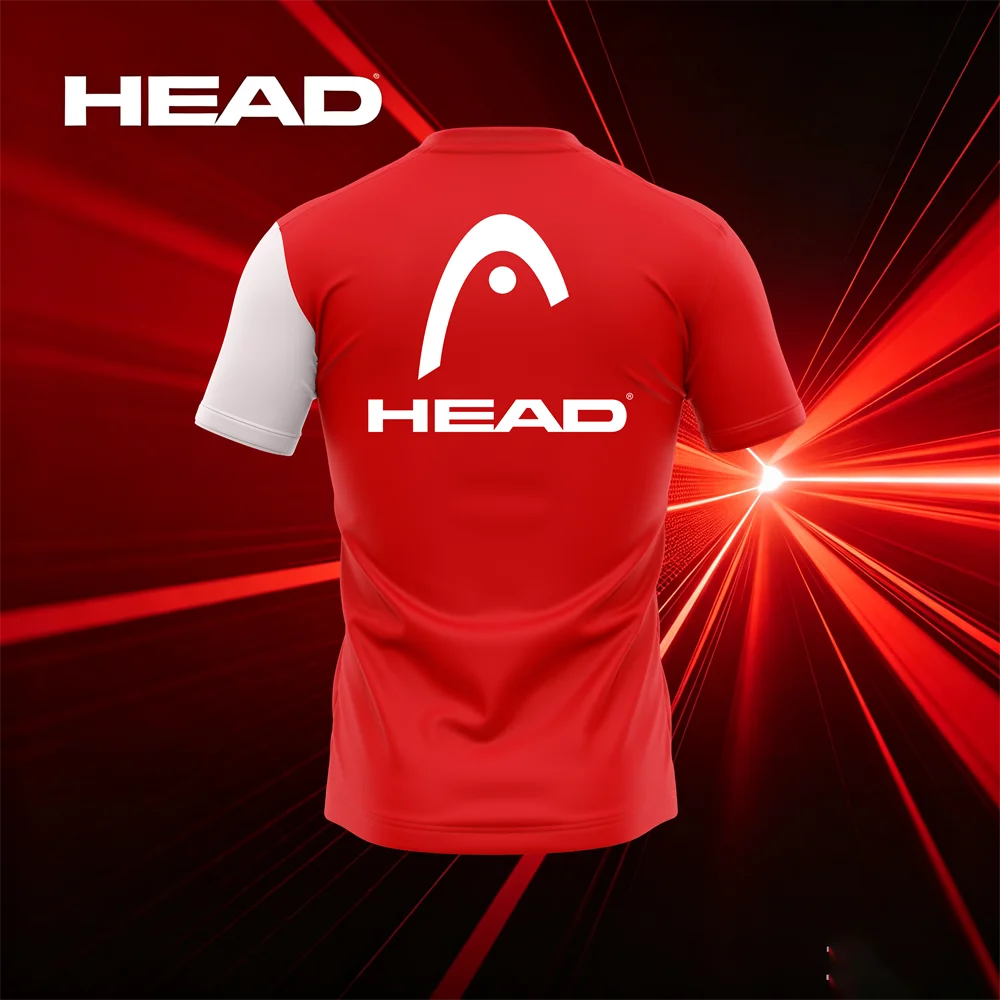 HEAD Sports T-Shirt Red White Navy Blue Brush Stroke Print Short Sleeve Tennis Training Shirt - view 3