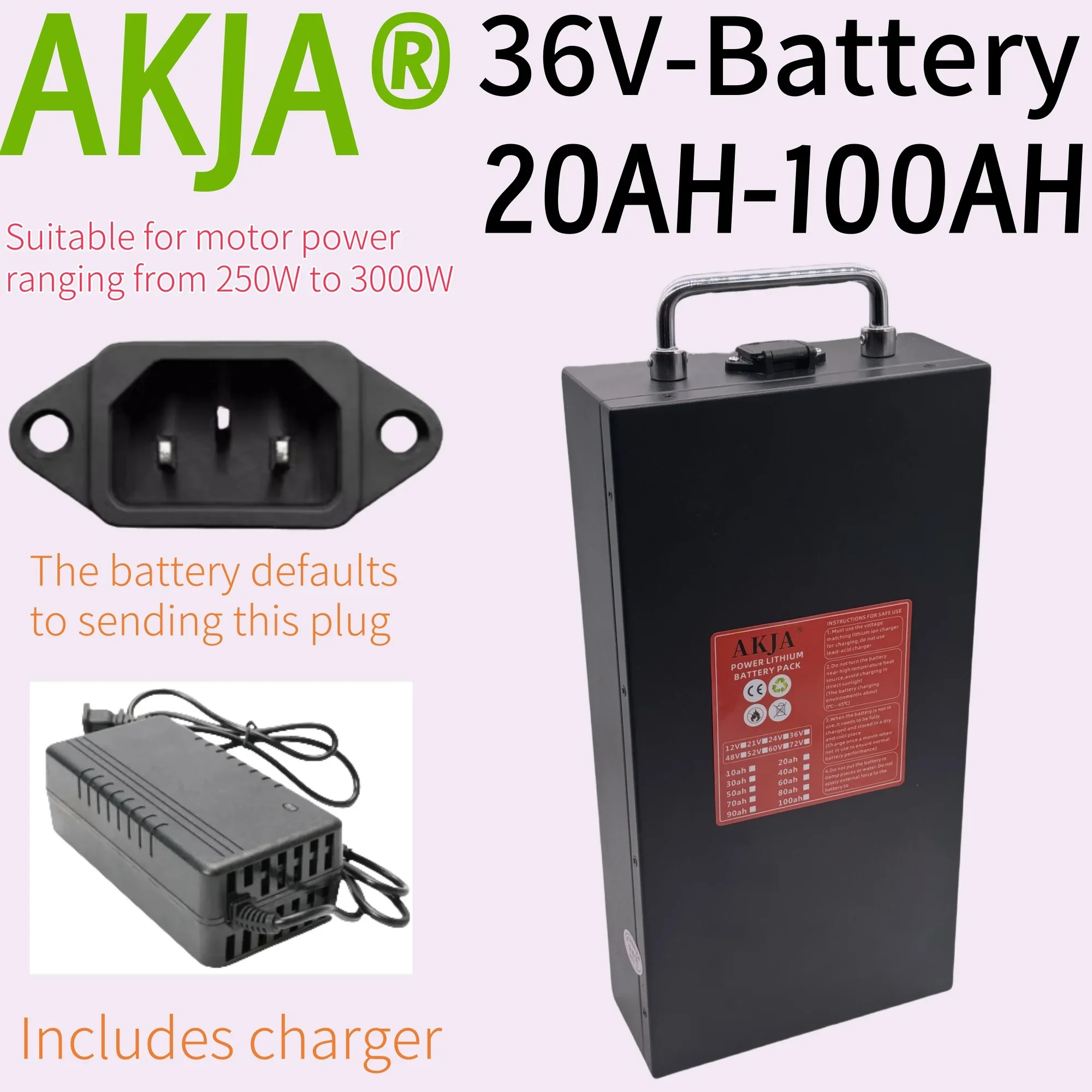 

Air fast transportation，36V100AH，Send within 24 hours，18650 lithium battery，Lithium battery pack，Suitable for motors below 3000W