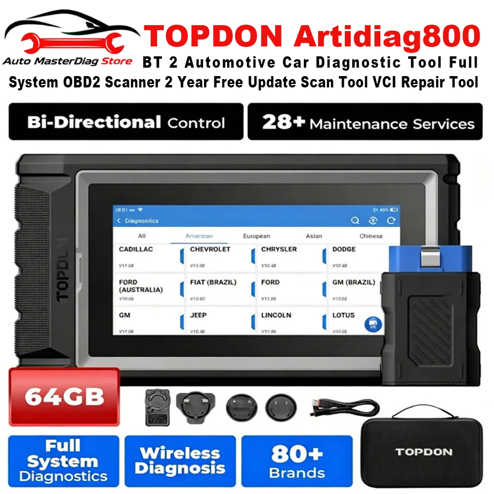 TOPDON Artidiag800 BT 2 Automotive Car Diagnostic Tool Full System OBD2 Scanner 2 Year Free Update Scan Tool VCI Repair Tool