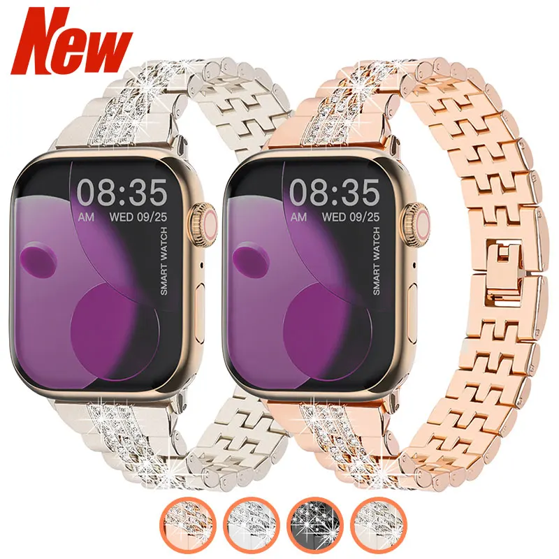 

Металлический браслет с бриллиантами для Apple Watch Ultra 3 49 мм Series11 10 46 мм Женский роскошный ремешок для Iwatch S9 8 7 6 SE 38 40 42 44 45 мм