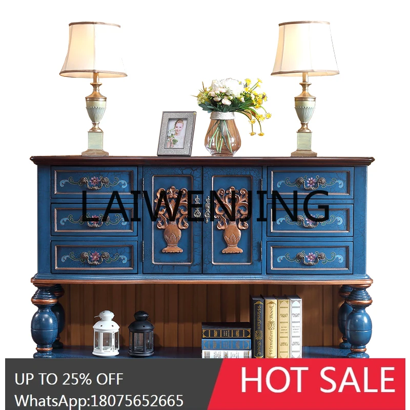 RWJ American Country Mediterranean Retro Solid Wood Painted Entrance Cabinet Furniture