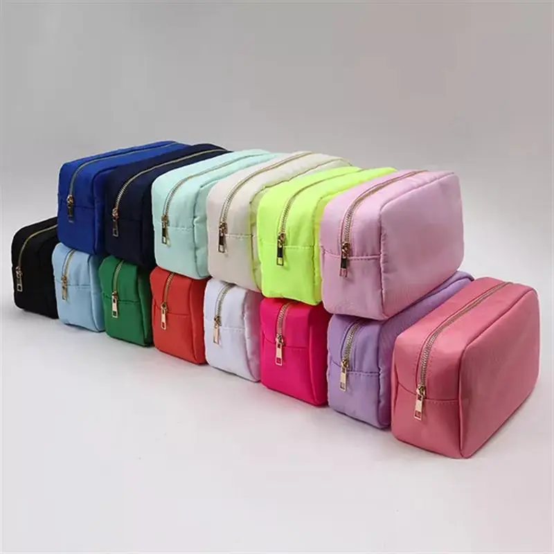 กระเป๋าเครื่องสำอางผ้ากำมะหยี่ปะ17สีกันน้ำกระเป๋าเข้าห้องน้ำเดินทาง tas kosmetik Pink ความจุมากกระเป๋าไนล่อน