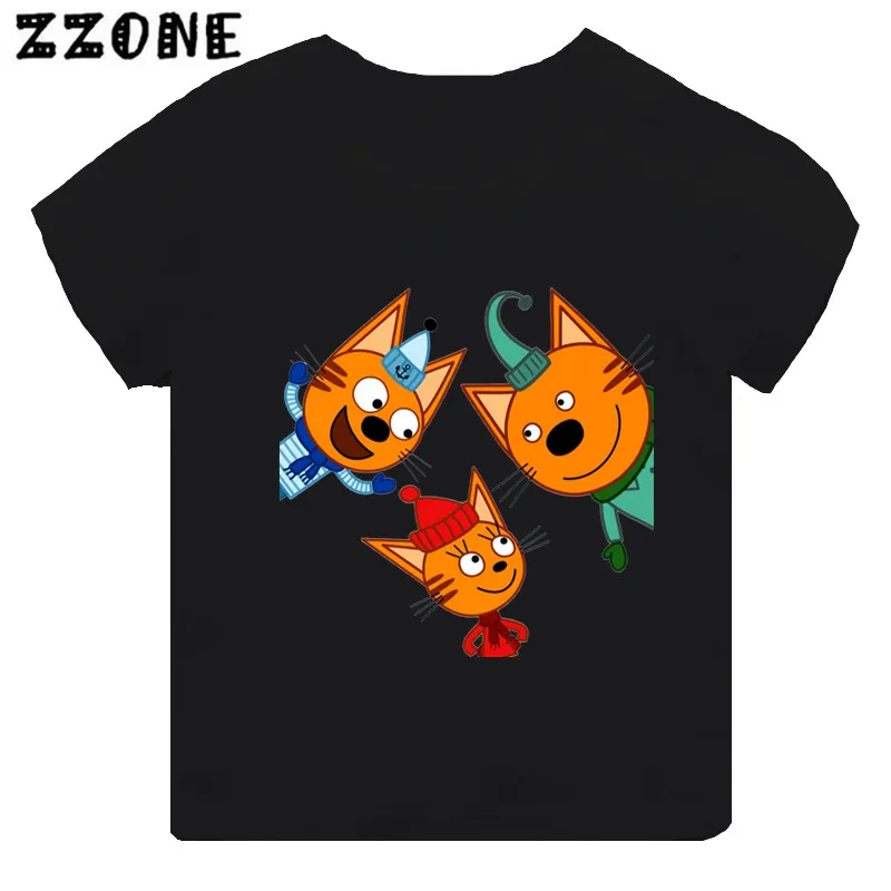 

Hot Sale Kid-e-cats Three Kitten Russian Cartoon Print Kids T-shirt Girls Clothes Baby Boys Black T shirt Children Tops,TH5411