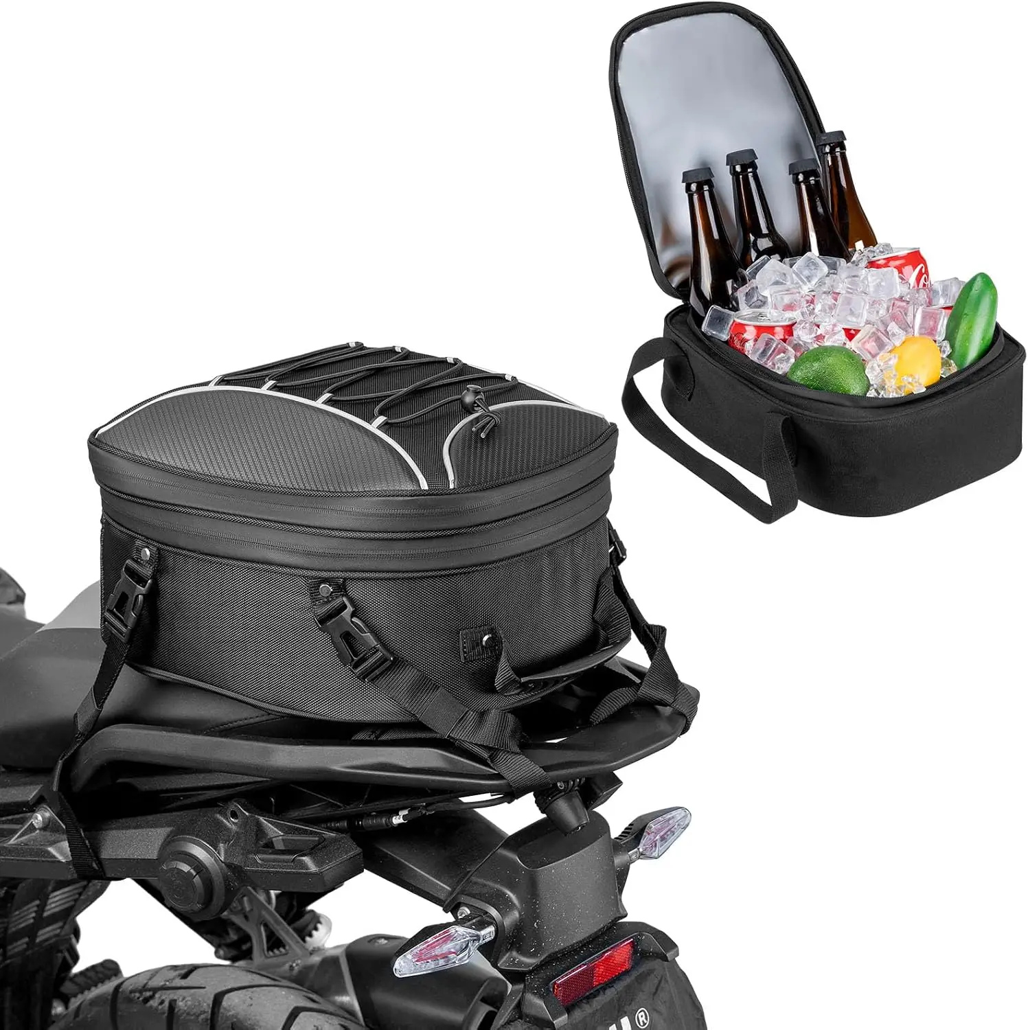 22L-34L Expandable Motorcycle Tail Bag, Motorbike Rear Seat Bag, Rear Rack Bag for Camping, Touring and Picnics