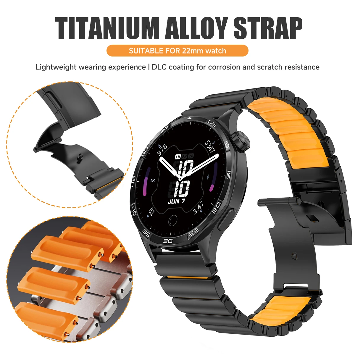 22mm Titanium Rubber Strap For Huawei Watch GT6 Pro GT5 4 3 2 46mm Ultimate 2 Metal Band For Amazfit Cheetah Round/Pro/Balance 2