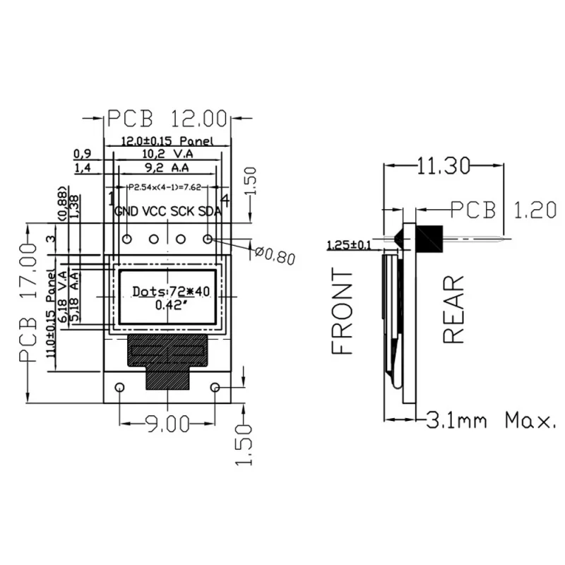 Modulo Display schermo elettronico OLED da 0.42 pollici 72*40 IIC 4PIN SSD1306 Driver IC Display bianco 4pin I2 C.