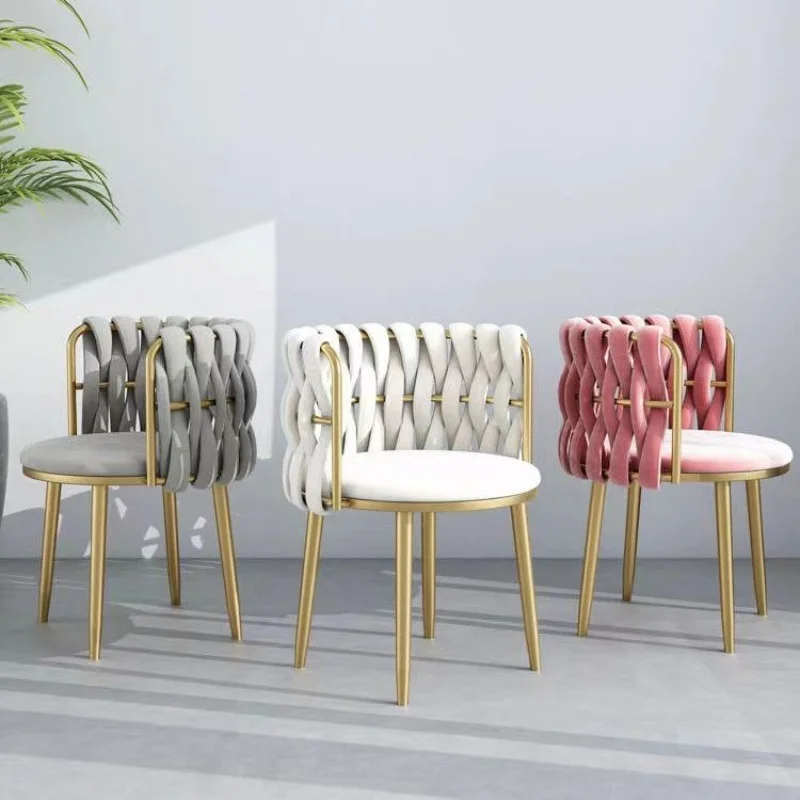 Modern Nordic Dining Chair Soft Bag Backrest Luxury Light Leather Iron Frame Home Furniture Kitchen Living Room Study Restaurant