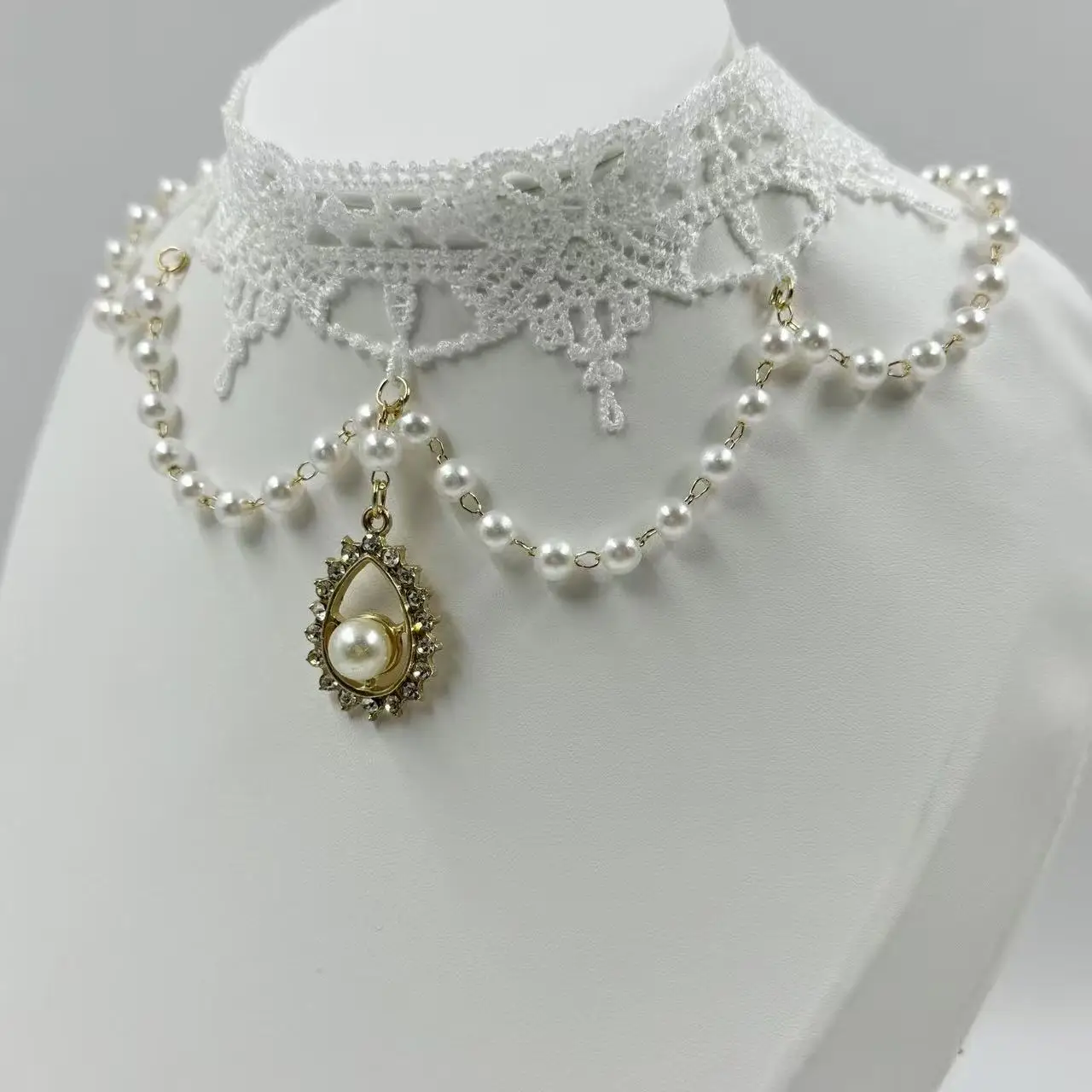 Fashion Gothic Wedding Jewelry White Lace Short Choker Collar Statement Necklace For Women