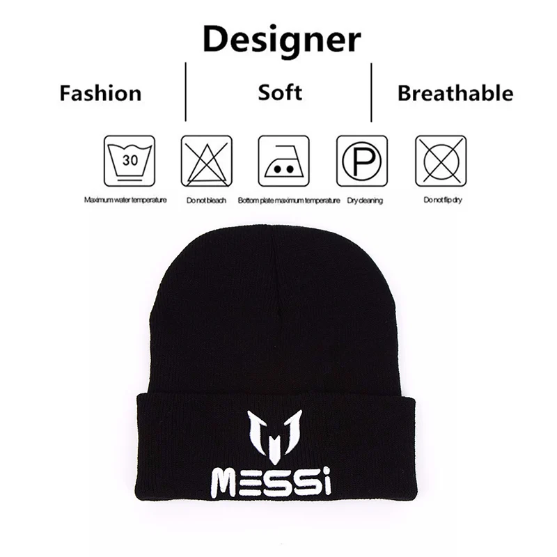 New Men's Fashion Messi Embroidery Knitted Hat Winter Warm Outdoor Sports Hat Soft Beanie Hat For Men Women Casual Wool Hats