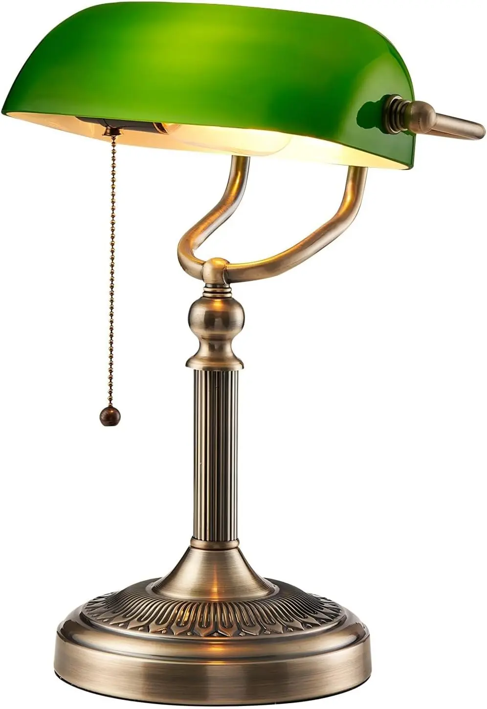 

Vintage Green Glass Desk Lamp with Adjustable Angle and Pull Chain Switch