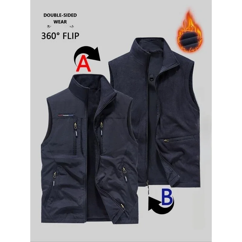 

Double-Sided Wear Fleece Vest V 58601 Reversible Face Vest Men's Regular Vest Couple's Inner Wear Spring Season Other Material