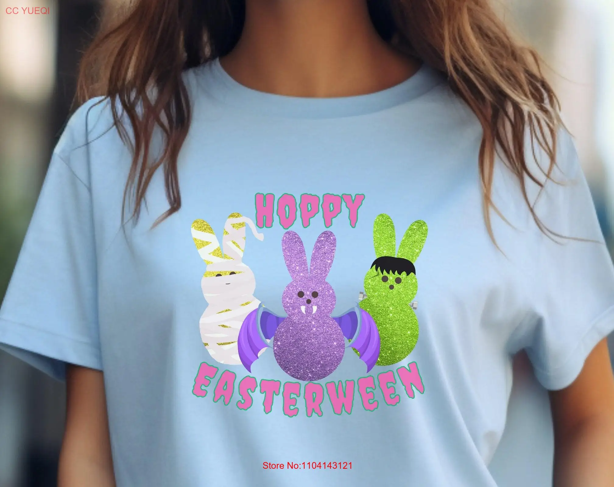 

Милая футболка Spooky Easter Hoppy Пасхальный Monster Peeps Мумия Дракула Франкенштейн Джерси с длинными или короткими рукавами