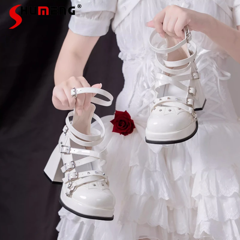 

Original Japanese Gothic Punk Style Sweet Cool Y2K Mary Jane Shoes Elegant Shiny PU High Heel Pumps Women Versatile Lolita Shoes