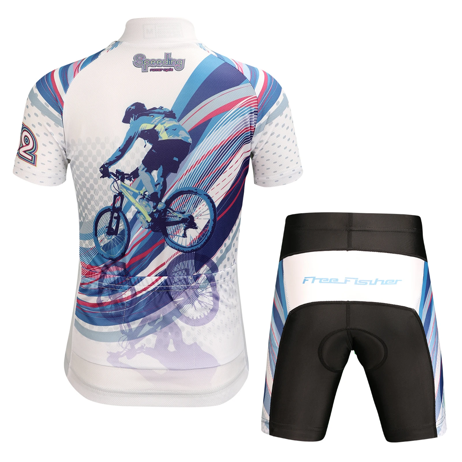 Summer Children's Short Sleeve Cycling Jersey Set Boys Girls Breathable Mesh Tops with Pad Shorts MTB Bicycle Road Riding Wear