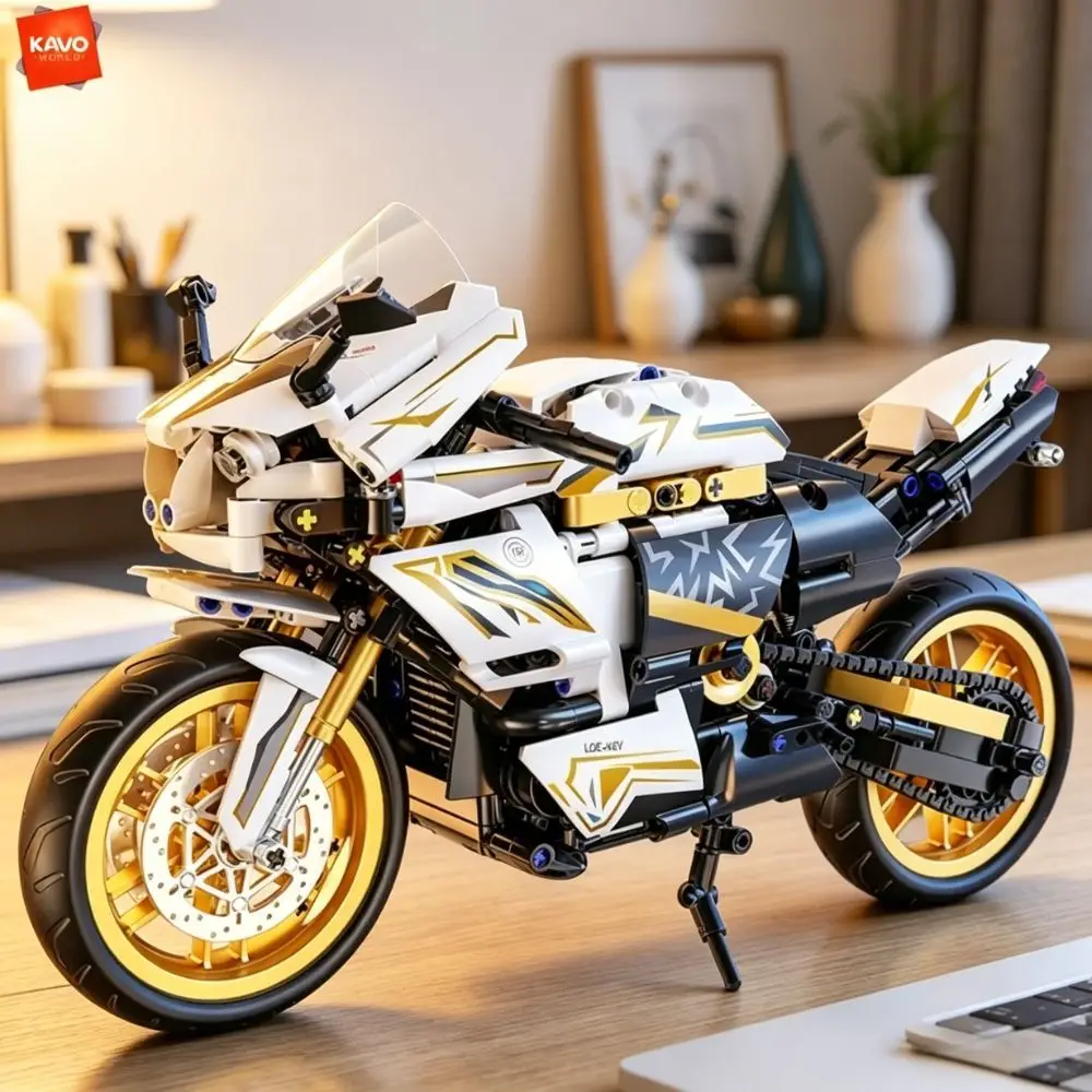 KAVOWORLD 704PCS Technic Mechanical Sport Bike Construction Bricks 1:10 Realistic Super Bike Puzzle Assembly Toy Home Decoration