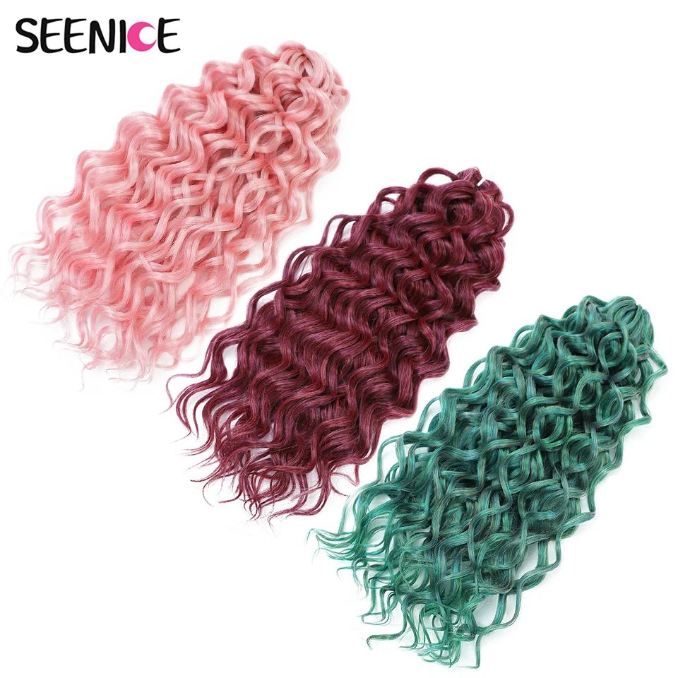 

Ombre Green Pink Afro Curls Deep Wavy Twist Crochet Hair Extension 18-24 Inch Water Wave Synthetic Curly Braiding Hair for Women