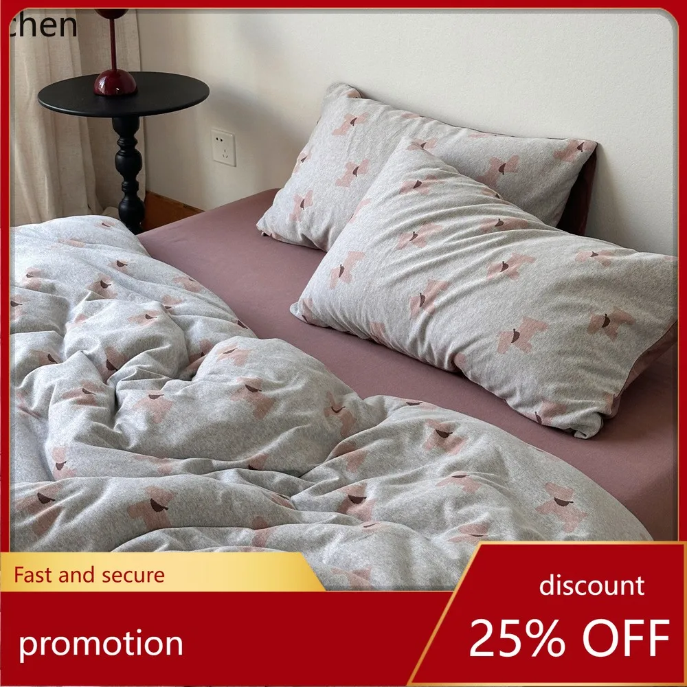 

ZML Knitted Cotton Jacquard Four-Piece Set, Soft and Thick Pure Cotton Duvet Cover, All-Season Bedding