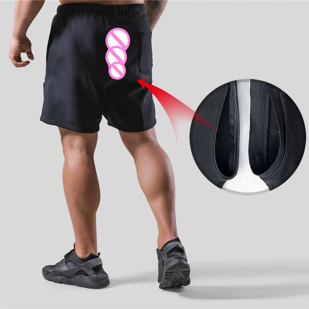 Invisible Open Crotch Outdoor Sex Sports Casual Fitness Shorts Men's Basketball Pants Summer Loose Erotic Five Points Trousers