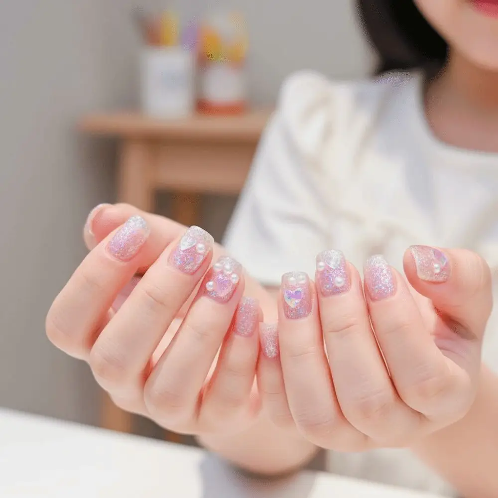 Cartoon-Kinder-Nägel mit Kirschen und Herzchen, Abnehmbare Aufklebnägel, Niedliche 18 Stile, Lange Nagelaufkleber für Mädchen und Schülerinnen – Detail 12