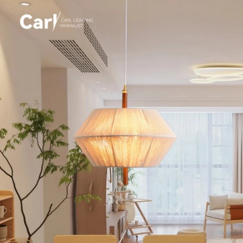 

Vintage Woven Fabric Bedroom Pendant Light Japanese Style Living Room Solid Wood Tea Room Homestay Dining Room Lighting Fixtures