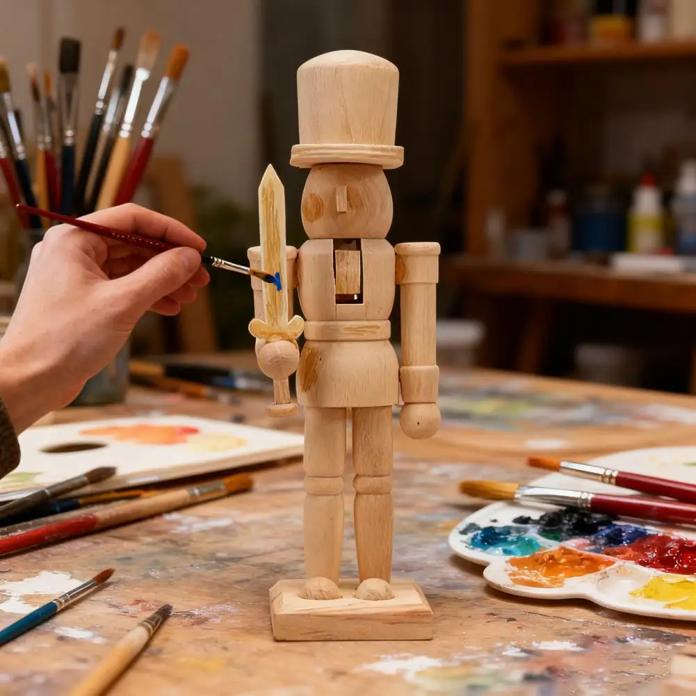 18CM Christmas Wooden Unfinished Nutcracker Figurine DIY Blank Unpainted Soldier Figure Festival Holiday Party Ornament Decor