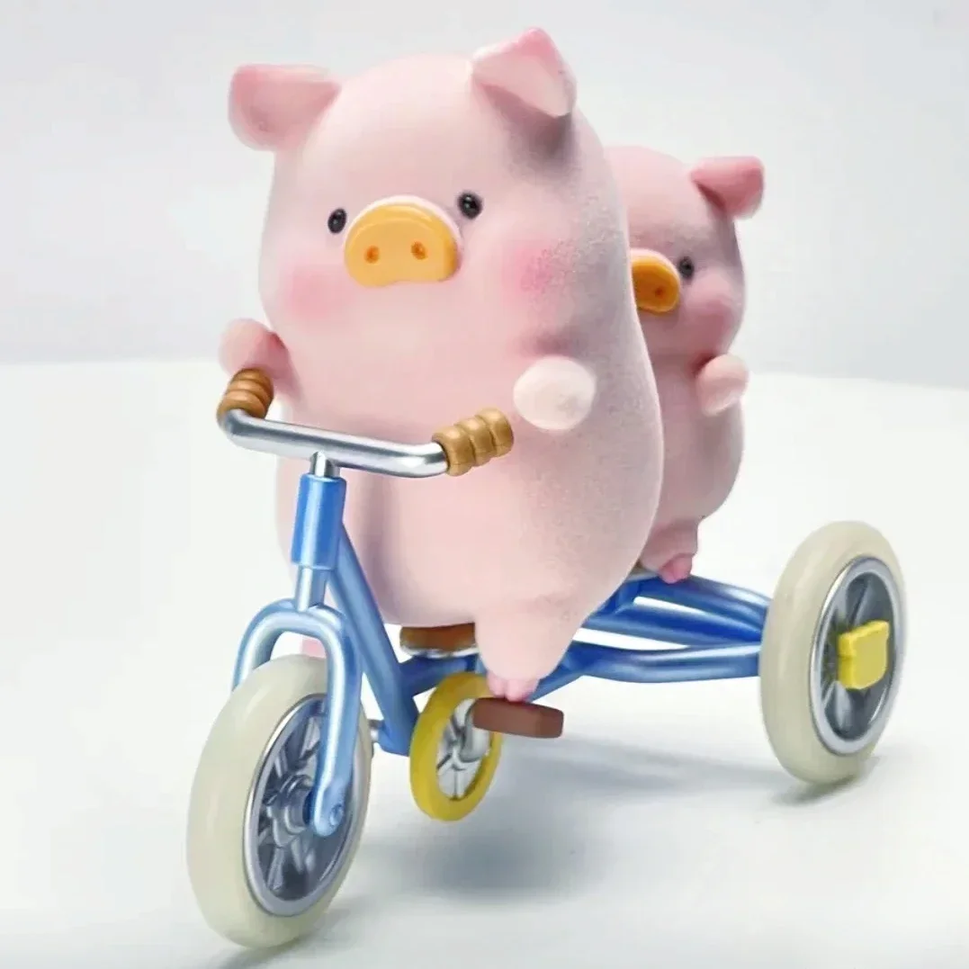 

Original Lulu The Piggy Adventure Action Figure Two Pig Ride on A Bicycle Home Decoration Child Gift Creative Cartoon Pig INS